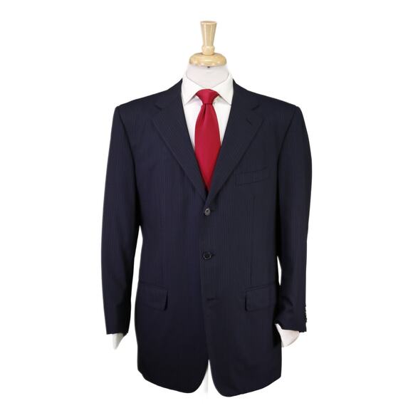 Sartoria Saint Andrews Navy Blue Striped Handmade Super 130's Wool Suit 44R - Picture 1 of 11